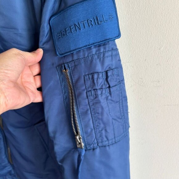 BeenTrill Mens Patch Bomber Jacket Blue Size XL - Picture 15 of 15